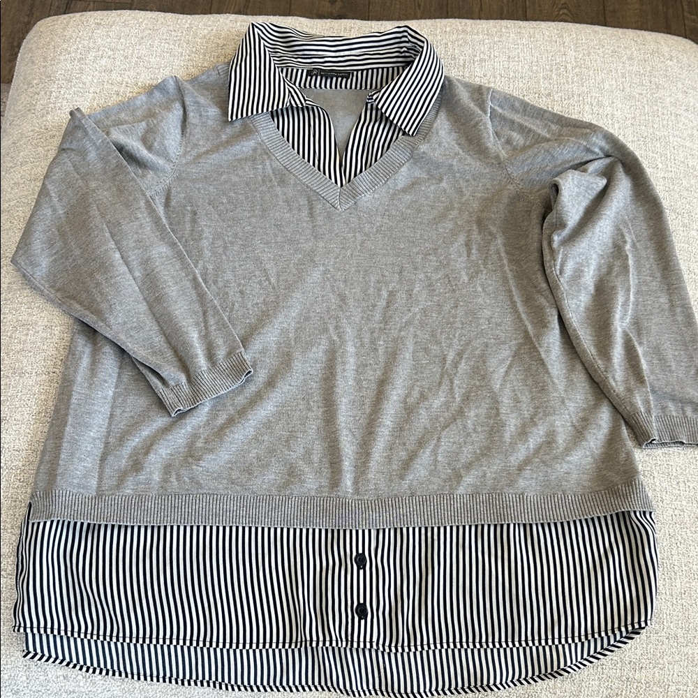 Adrianna Papell Gray and Black Striped Blouse